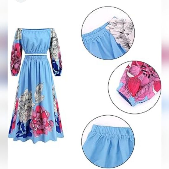 Easel NWT 2-pc Floral Maxi Dress, Light Blue, Pink, Cream, Fits S-M - Picture 5 of 12